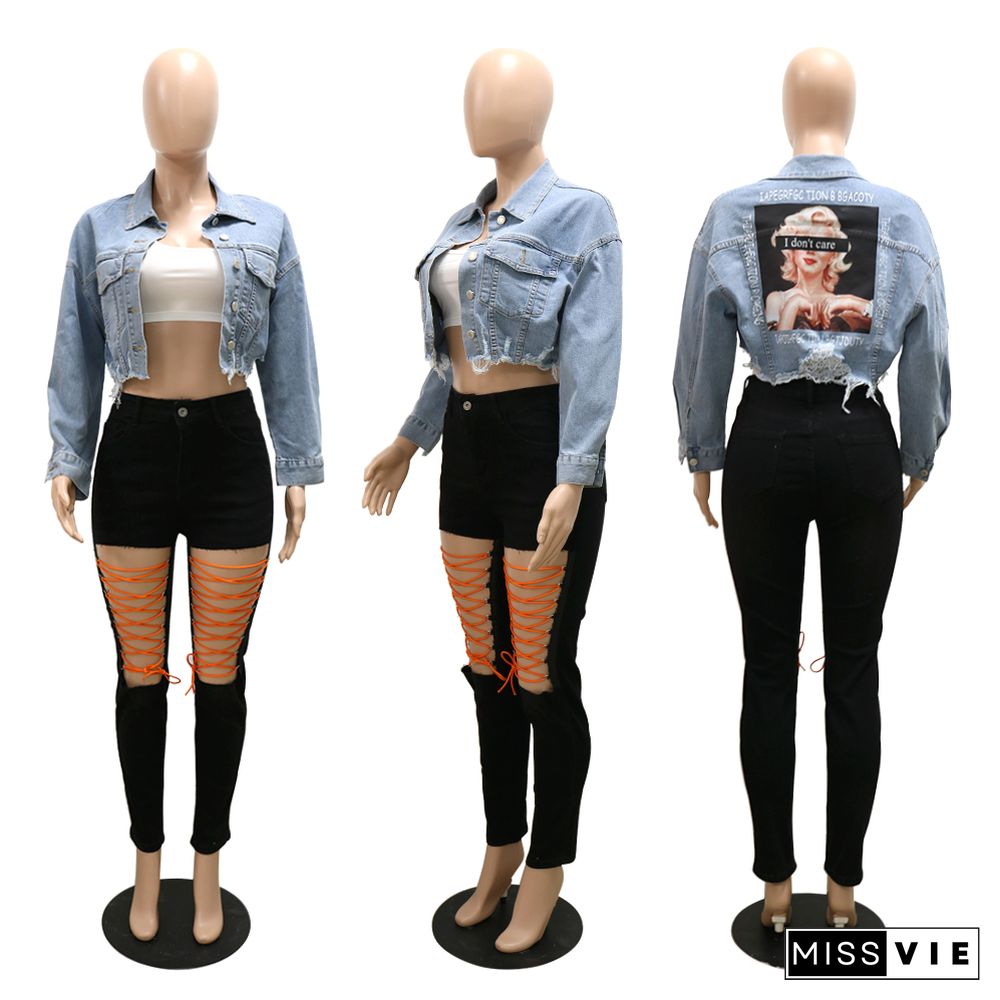 Vintage Outerwear Button Down Cropped Denim Jacket