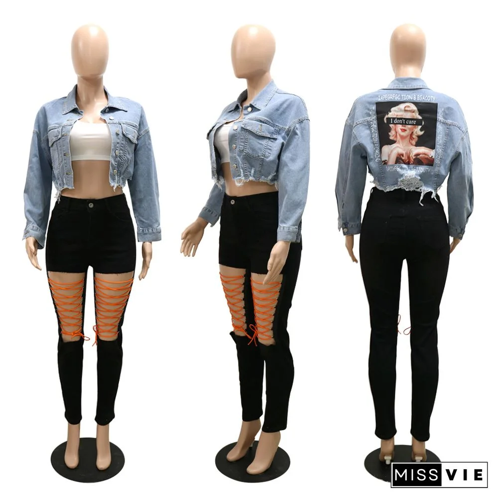 Vintage Outerwear Button Down Cropped Denim Jacket