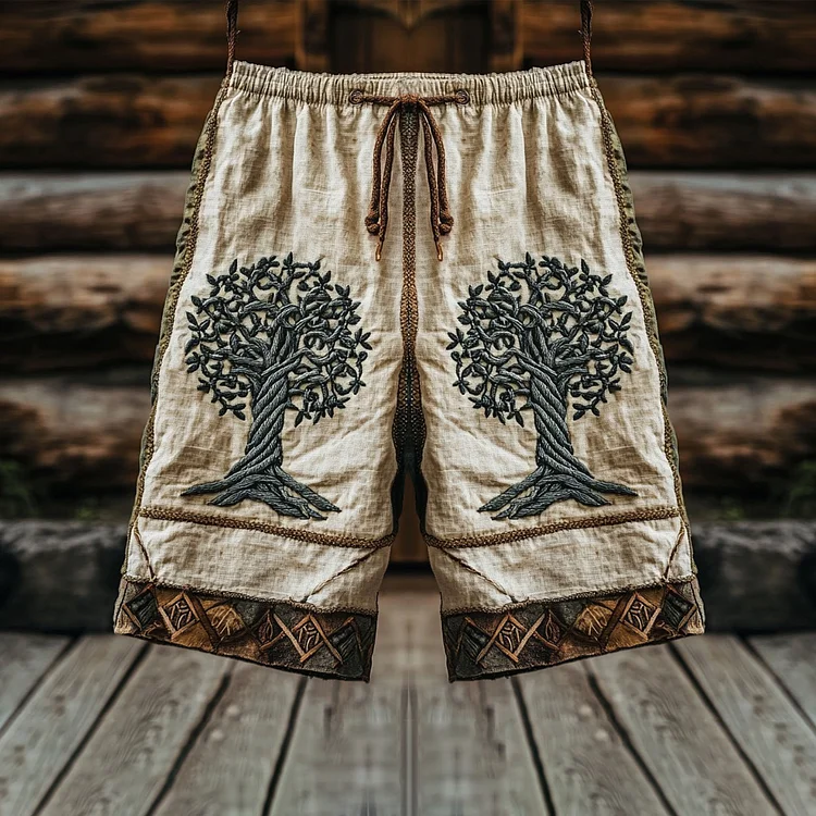 VChics Vintage Viking Life Of Tree Celtic Art Linen Shorts