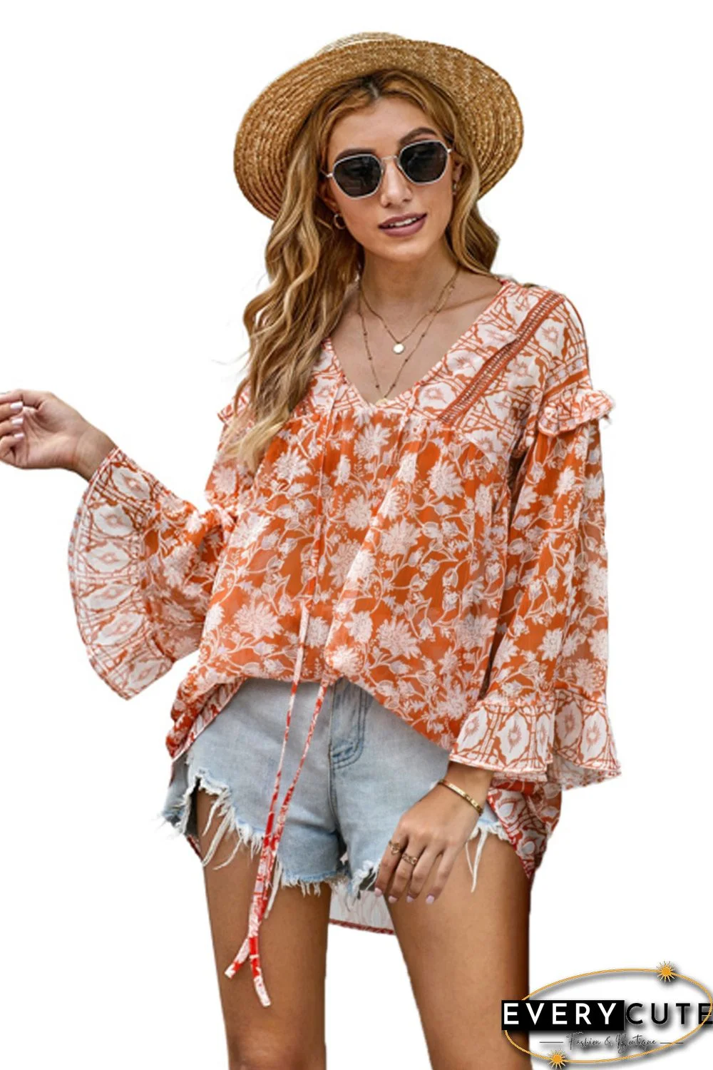 Orange Boho Print Free Flowing Tunic