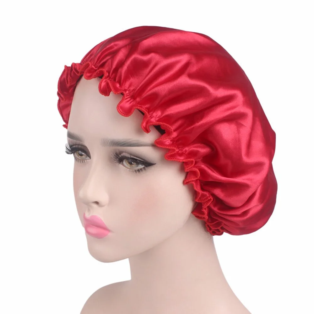 New Soft Silk Women Night Sleep Head Wear Shower Wrap Cap Adjustable Ladies Long Hair Care Bonnet Scraf Satin Hat Accessories