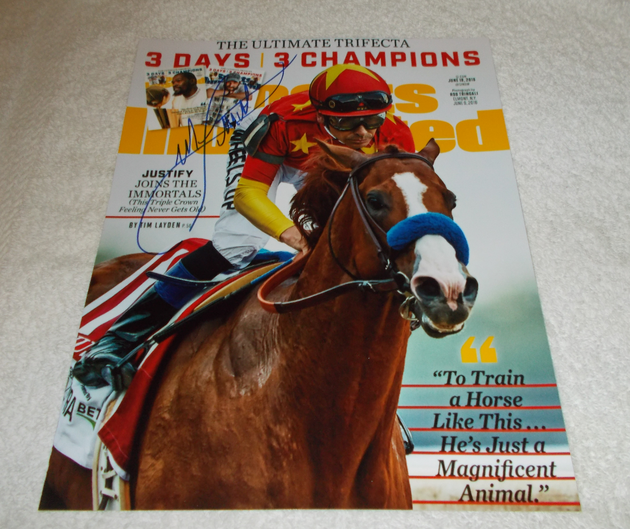 MIKE SMITH JUSTIFY HORSE RACING SIGNED AUTOGRAPHED Sports Illustrated 8x10 Photo Poster painting