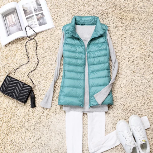 Woherb Spring And Autumn Winter New Female Korean Version Standing Collar Light Down Jacket Female Vest Vest Vest Female Plus Size Coat-Outfit Ideas