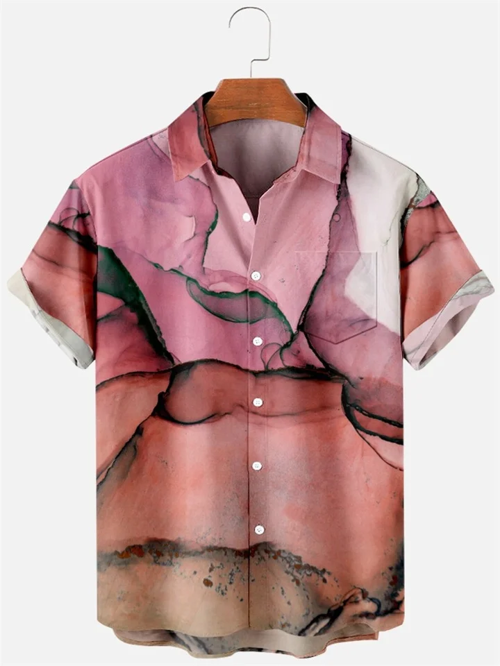 Summer Short-sleeved Shirt Marble Texture 3D Digital Printing Men's Tops Shirt S-4XL