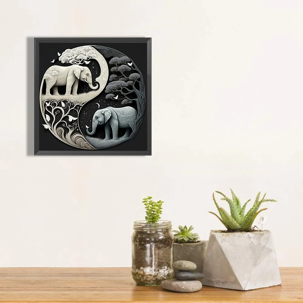 5D DIY Full Square Drill Diamond Painting Kit Elephant Yin Yang Symbol (F1289)