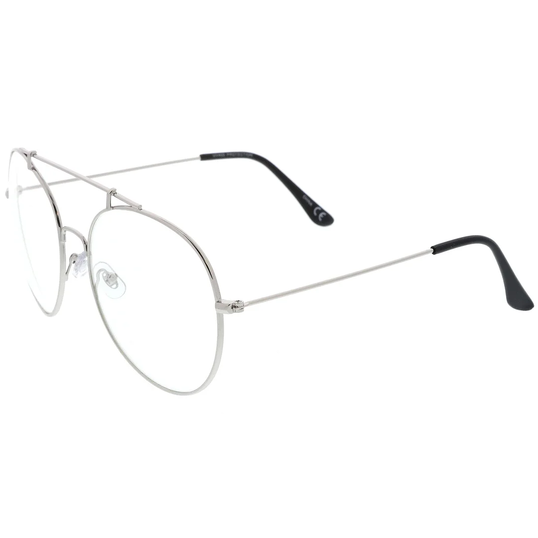 Classic Oversize Metal Frame Slim Temple Crossbar Clear Lens Round Eyeglasses 59mm