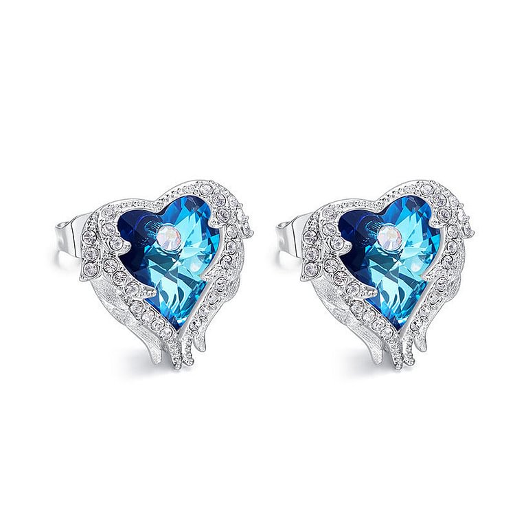 Heart & Wing Crystal Earrings