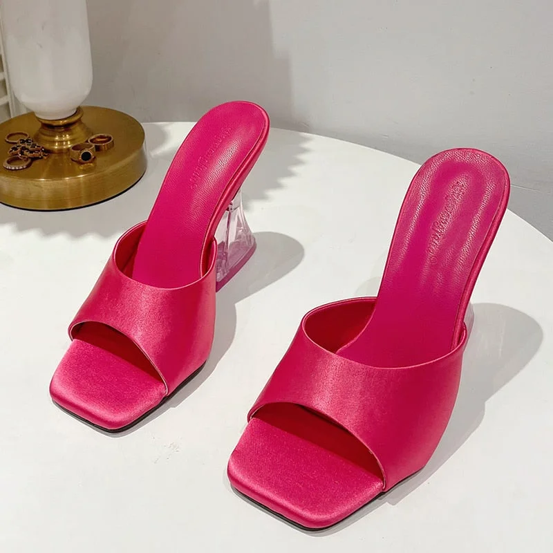 Female Crystal High Heels Slippers 2022 New Peep Toe Casual Slides Flip Flops Shoes Woman Fashion Pumps Ladies Sandals For Woman