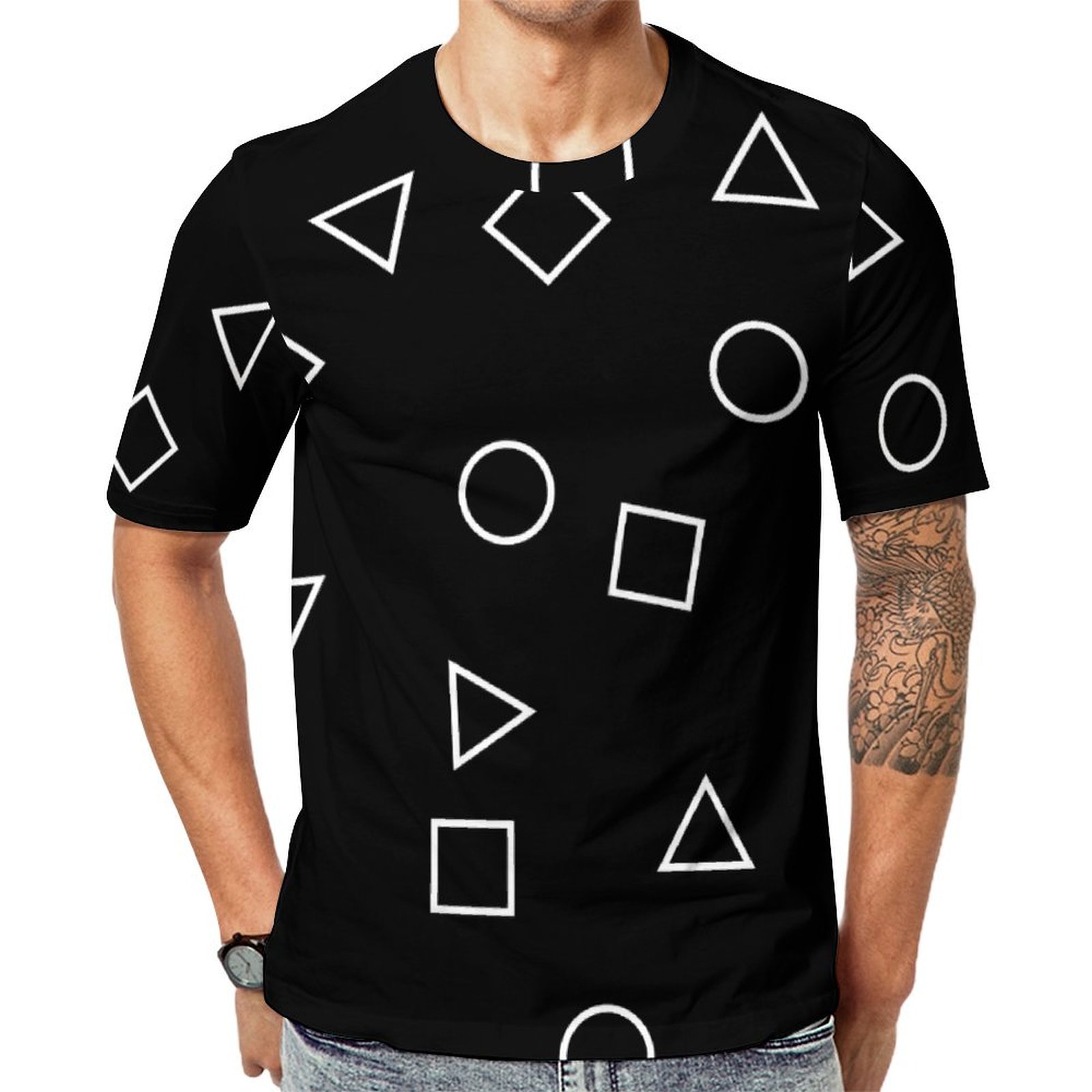 Elegant Minimal Circle Triangle Geometric Short Sleeve Print Unisex Tshirt Summer Casual Tees for Men and Women Coolcoshirts