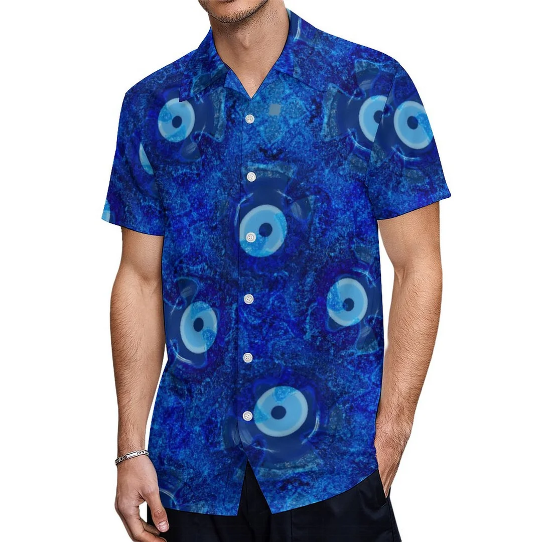 Cool Modern Digital Art Of Blue Evil Eye Hawaiian Shirt Mens Button Down Plus Size Tropical Hawaii Beach Shirts
