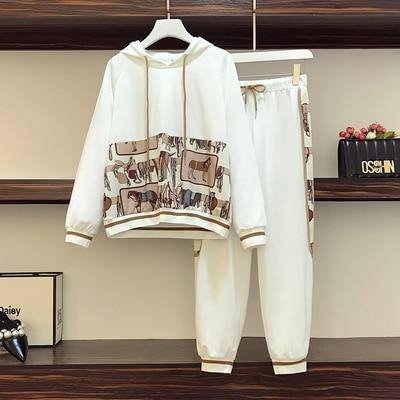 Plus Size Tracksuit Women Autumn Long Sleeve Hoodies And Loose Casual Elastic Waist Pants Cotton Two Piece Clothes 5XL