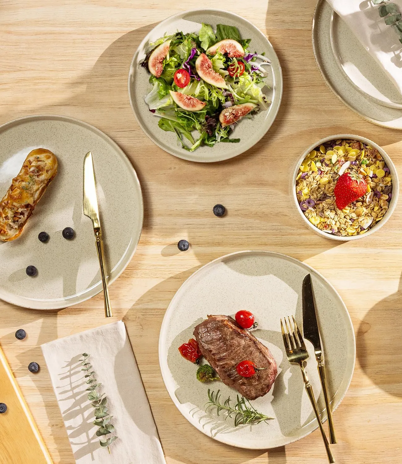 Elegant ceramic dinnerware arranged on a dining table