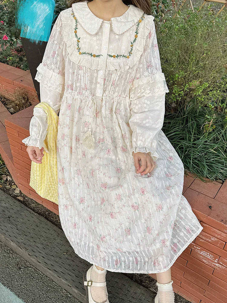 Women's Lace Long Sleeve Scoop Neck Maxi Dress
