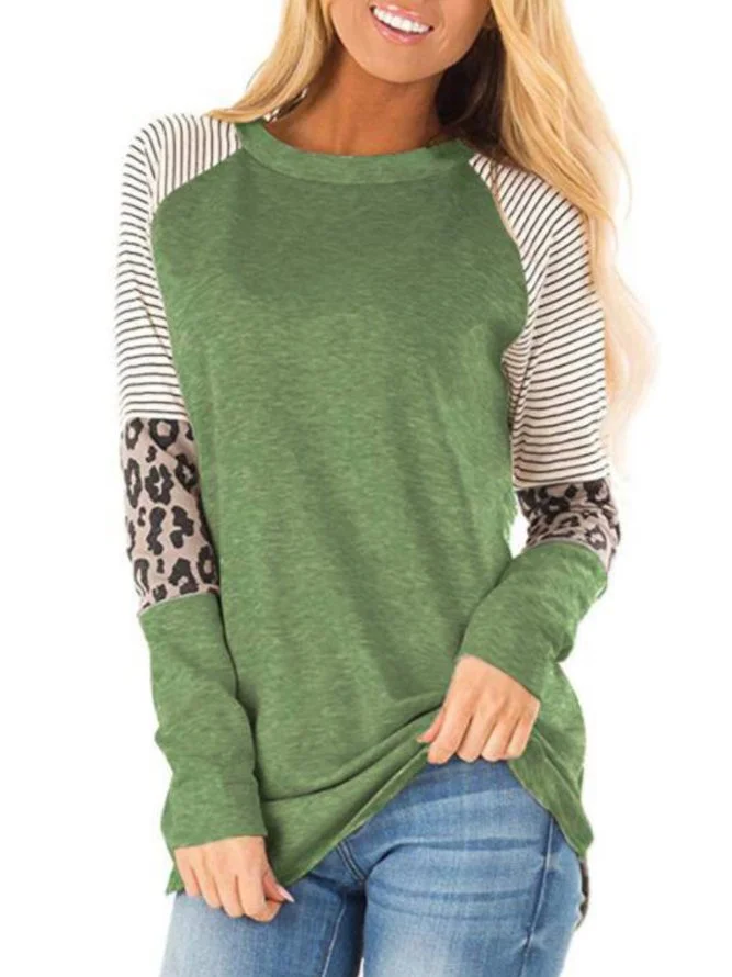 Plus Size Casual Long Sleeve Crew Neck Shirts & Tops