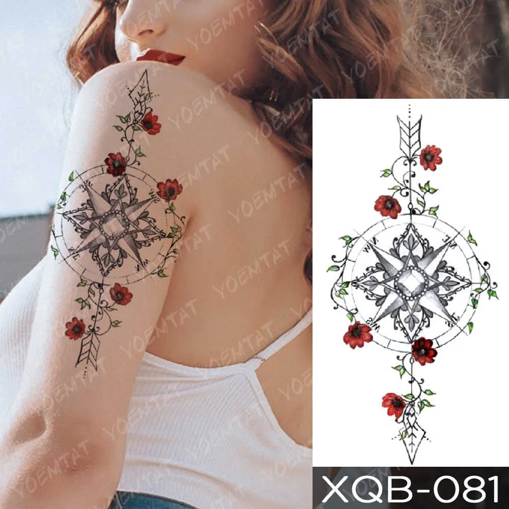 Waterproof Temporary Tattoo Sticker Compass Rose Vine Dragon Flash Tattoos Bird Poem Body Art Arm Fake Tatoo Women Men