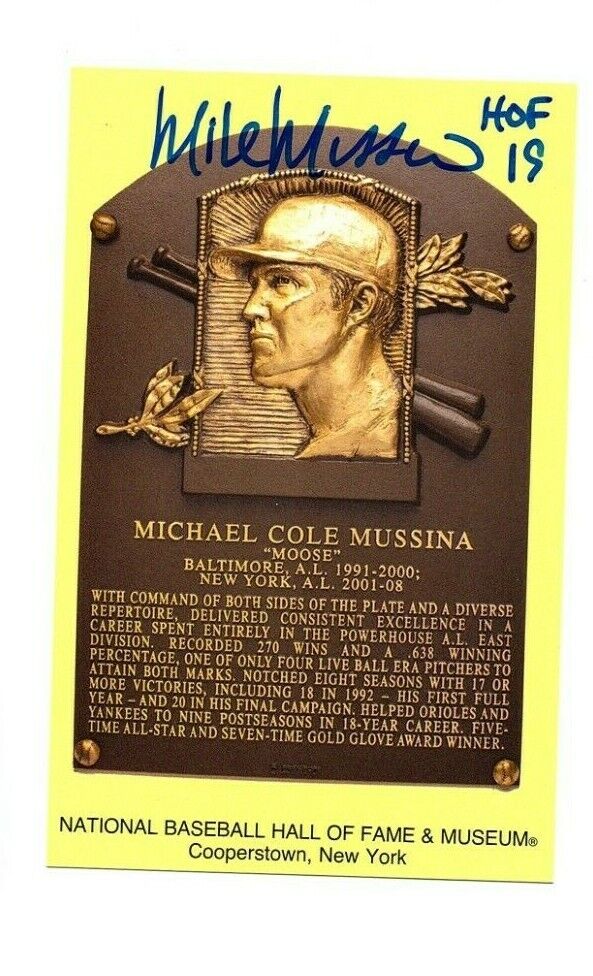 Mike Mussina Signed Hall Of Fame Plaque Postcard HOF 19 Autograph Orioles Yanks=