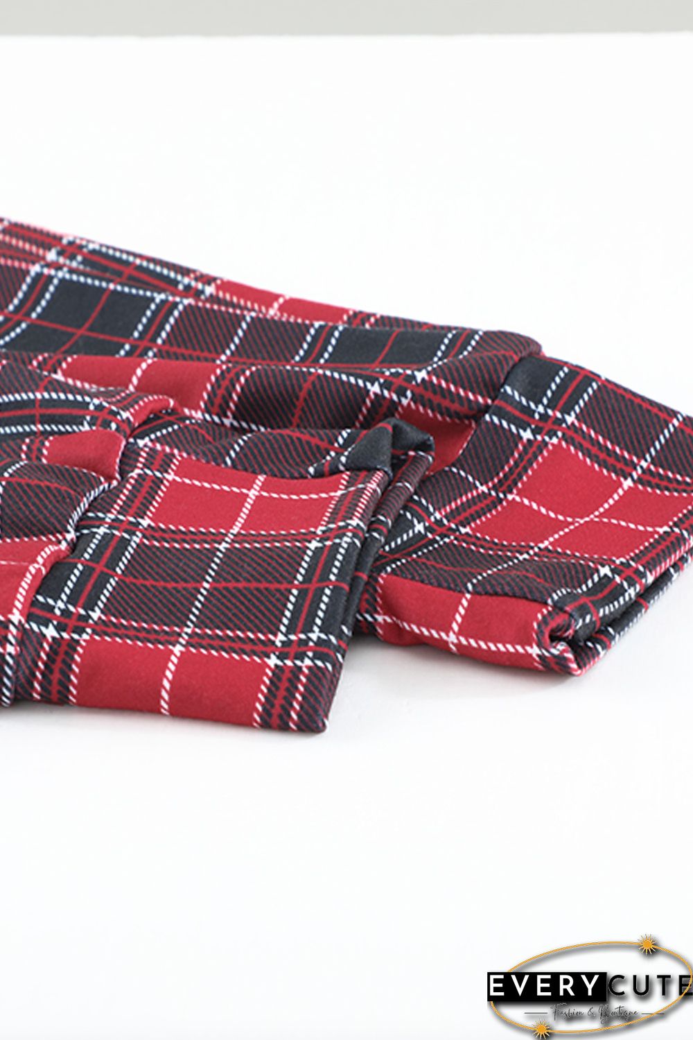 Solid Long Sleeve Top and Plaid Pants Loungewear