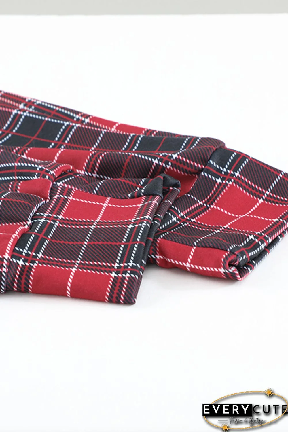 Solid Long Sleeve Top and Plaid Pants Loungewear