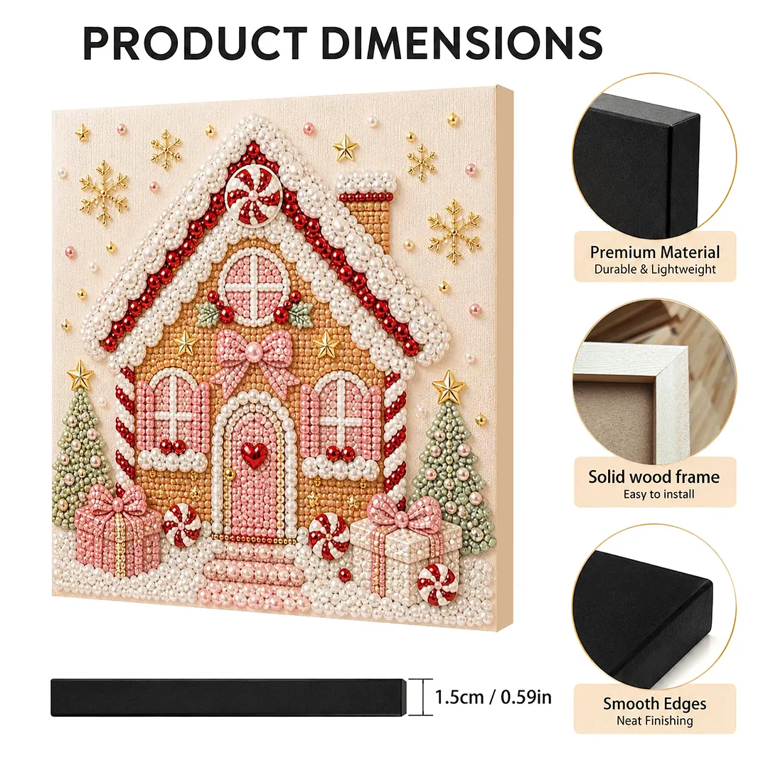 Framed 3D Pearl Painting Set Holiday Gingerbread 7.87x7.87in