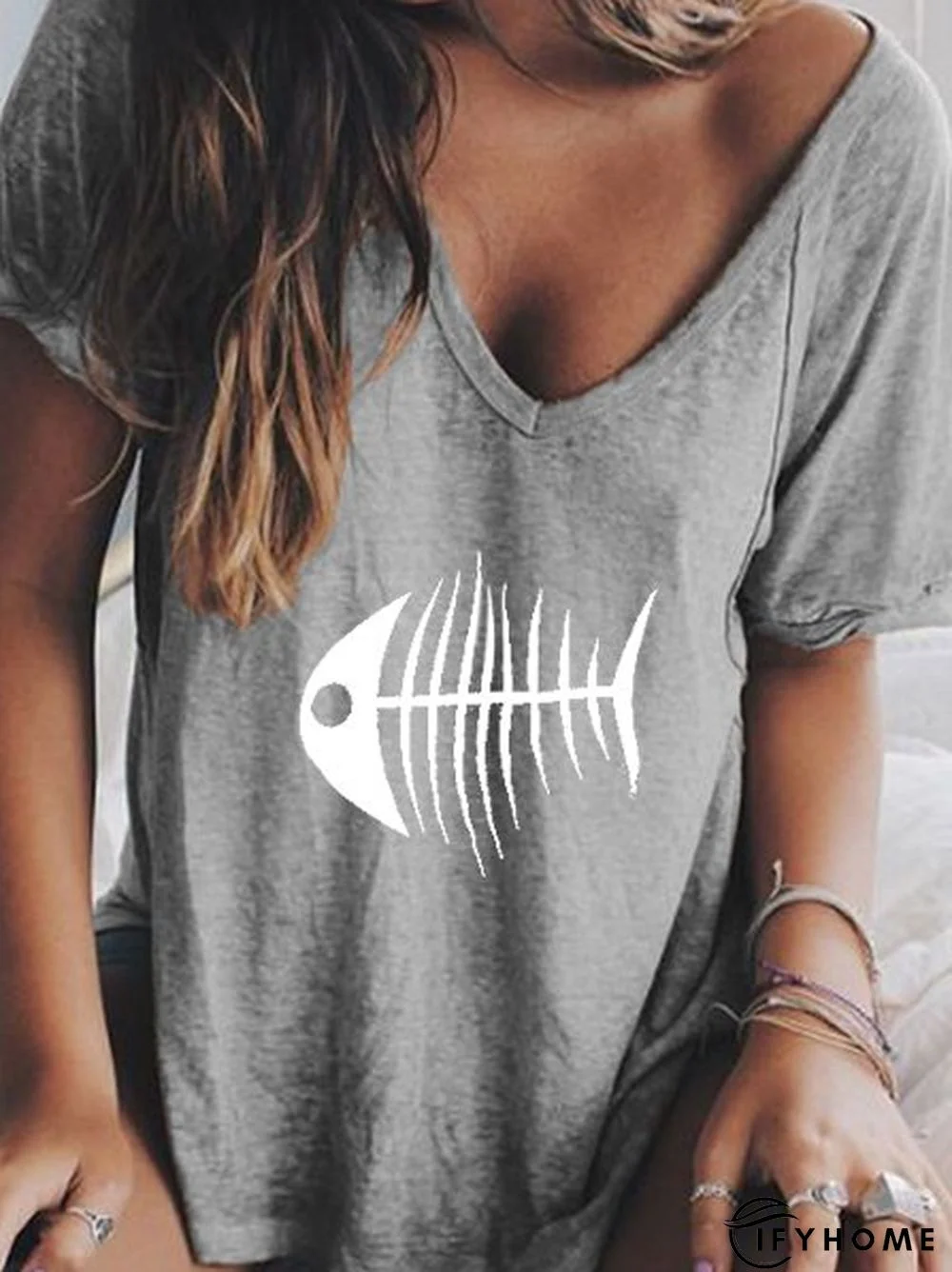 Casual V Neck Cotton-Blend T-shirt | IFYHOME