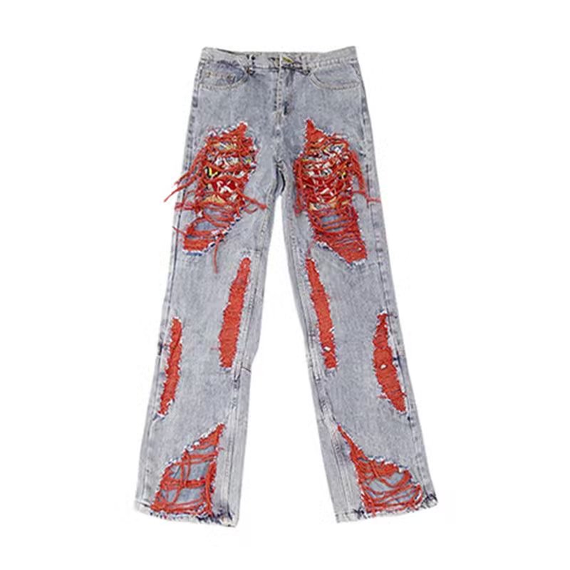 Verbsign Retro Y2k Baggy Pants red Ripped Jeans Women Streetwear High Waist Gradient Color Fashion Casual Mopping Trousers y2k jeans