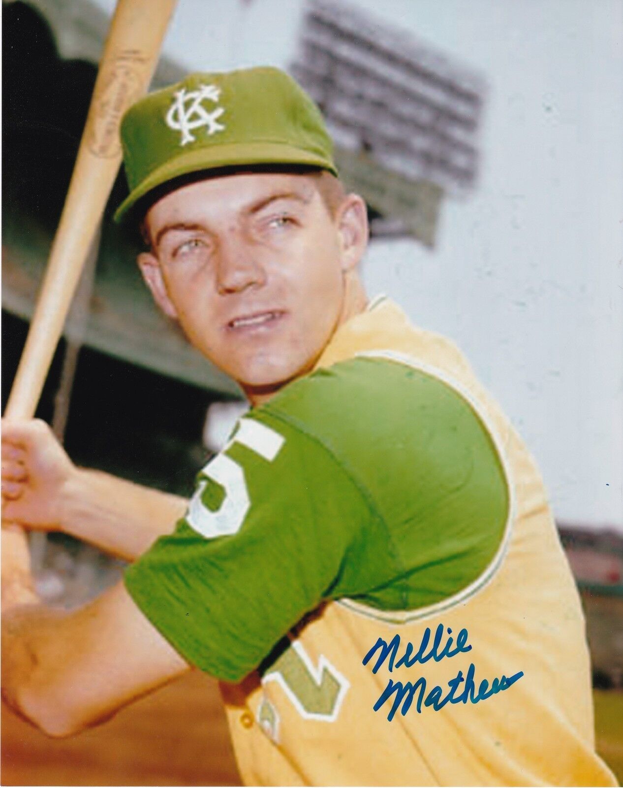 NELSON MATHEWS KANSAS CITY A'S ACTION SIGNED 8x10