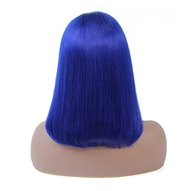 Blue Straight Bob Lace Front Human Hair Wigs-elleschic