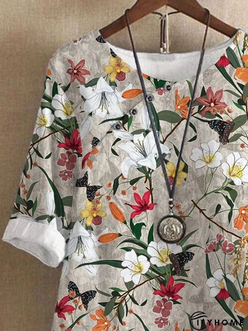 Floral Crew Neck Buttoned Top | IFYHOME
