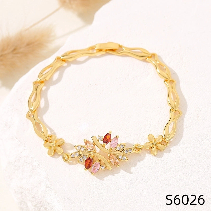 Minimalist Flower Copper Inlay Zircon Bracelets