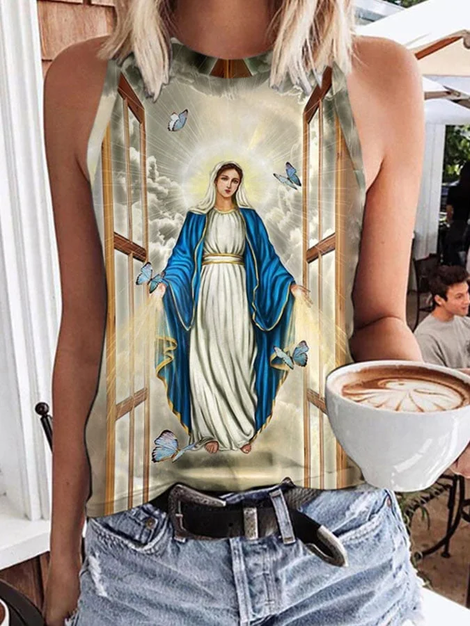 Mother Mary Blessed Print Tank Top socialshop