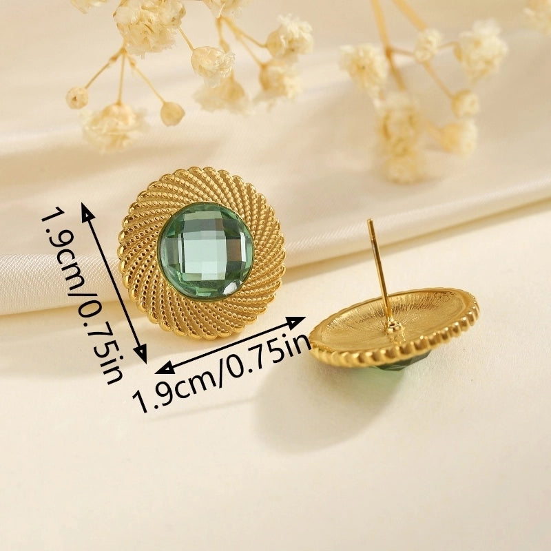 1 Pair Classical French Style Artistic Round Inlay 304 Stainless Steel Turquoise Ear Studs