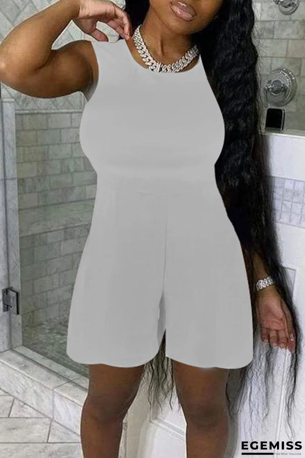 White Fashion Casual Solid Basic O Neck Regular Jumpsuits | EGEMISS