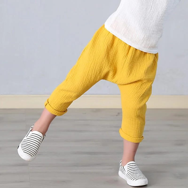 Kids Pants Boy Girl Summer Solid Color Linen Pleated Trousers Children Ankle-length Pants for Baby Boys Pants Casual Harem Pants