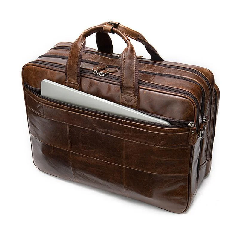 Trendy Chunky Large Capacity Simple Style Travelling Business Leather Handbag