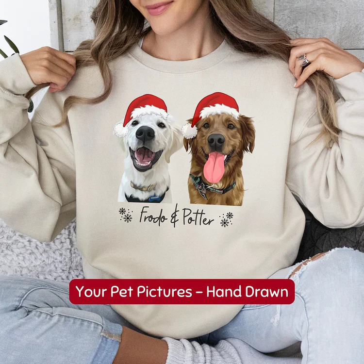 Personalized Pet Sweater Using Pet Photo,Custom Hand Drawn Dog Face Christmas Sweatshirt Gift