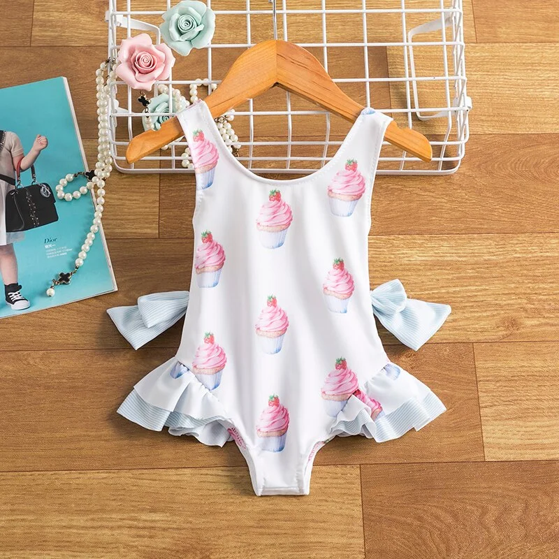 1-5 Years Kids Girls Swimmng Clothes Cupcake Printed One-Piece Swimwear