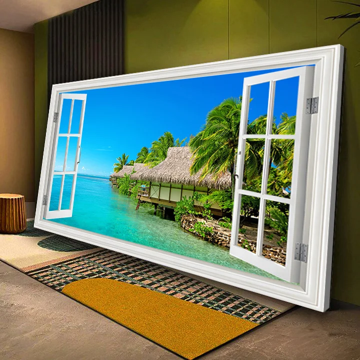 Maldives Beach Window Canvas Wall Art
