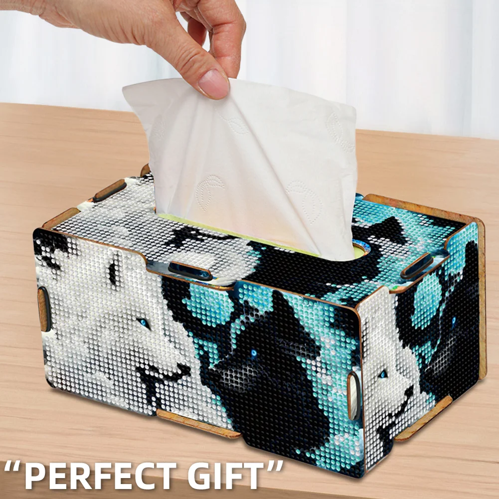 Diamond Painting Tissue Box Kits Decorative Rhinestone Craft Kit (Wolf)