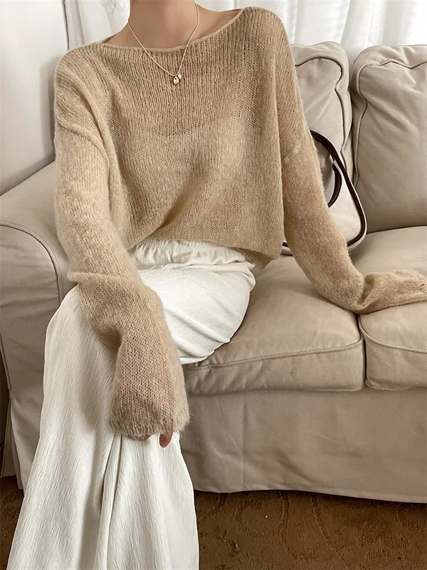 Simple Loose Solid Mohair Sweater