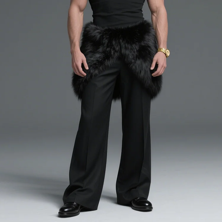 Okaywear Fashion Detachable Fur Straight Leg Pants Okaywear