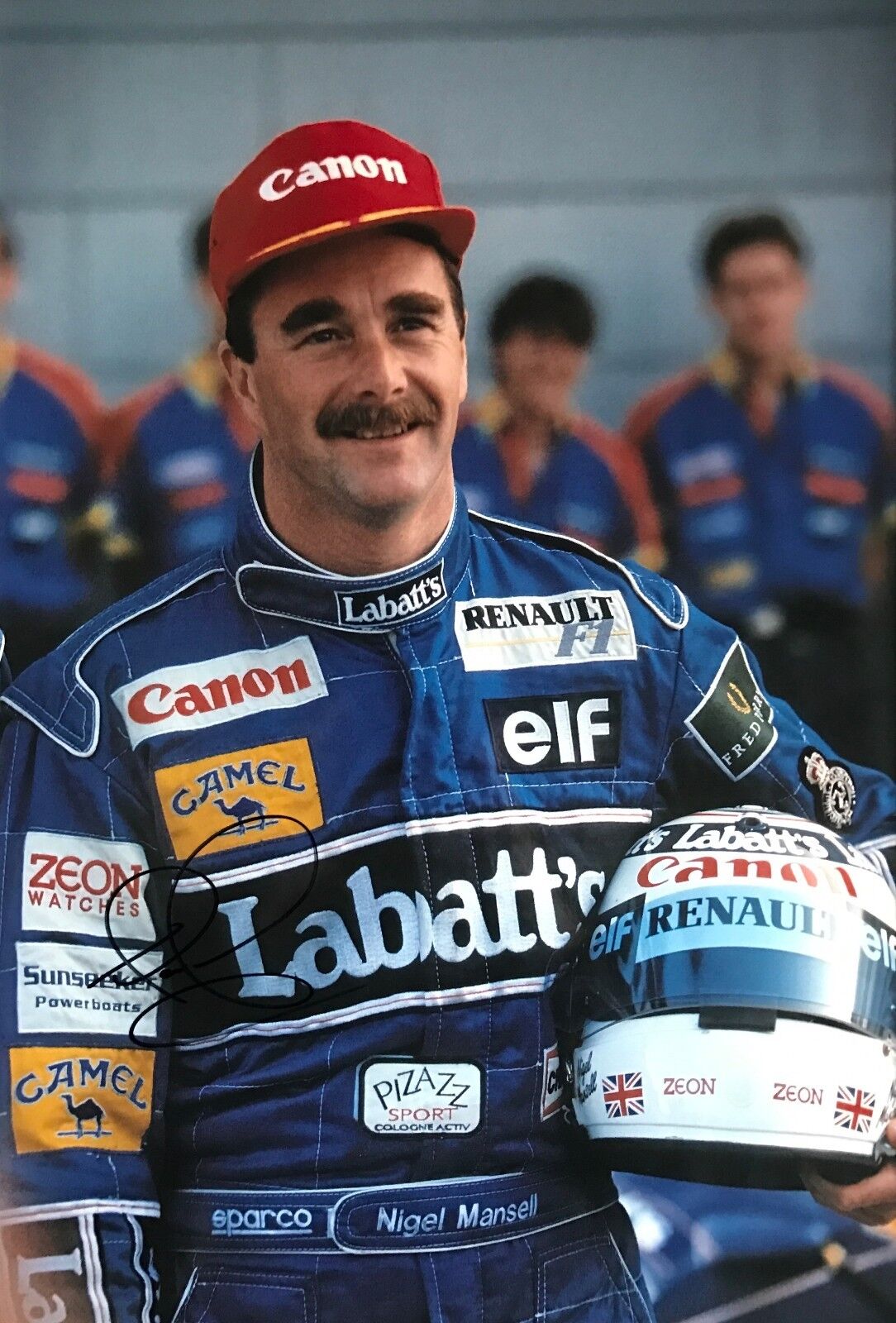 Nigel Mansell Hand Signed Canon Williams Renault 18x12 Photo Poster painting F1.