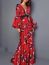 Floral-Print Puff Sleeves  Long Sleeved Maxi Dress