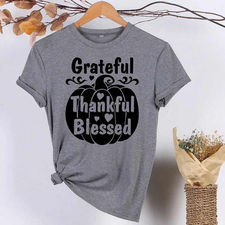 Grateful Thankful Blessed Pumpkin T-Shirt-597963