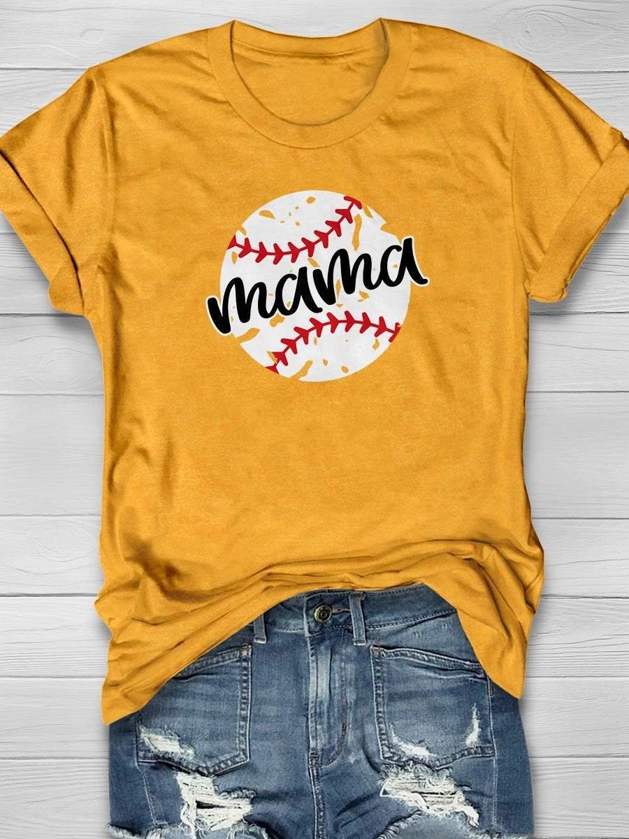 Baseball Mama Print Short Sleeve T-shirt