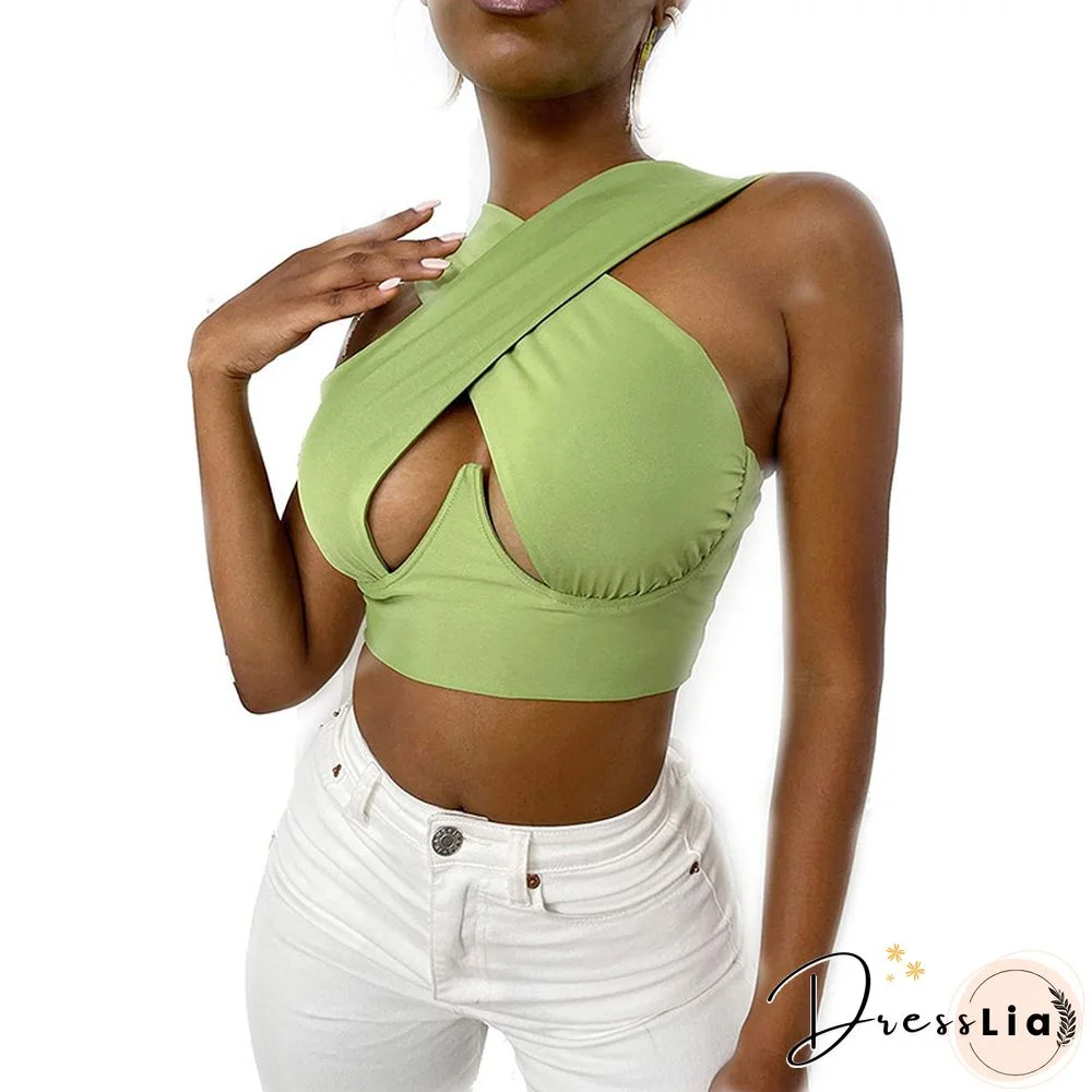 Women's Criss Cross Tank Tops Sexy Sleeveless Solid Color Cutout Front Crop Tops Party Club Streetwear Summer Lady Bustier Tops