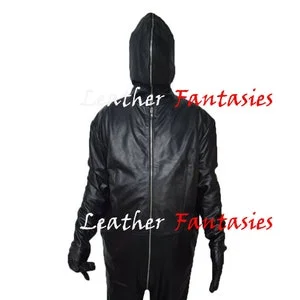 pornhint Pornhint Genuine Leather Customize Catsuit For Men With Gloves Feet And Attached BDSM Hood