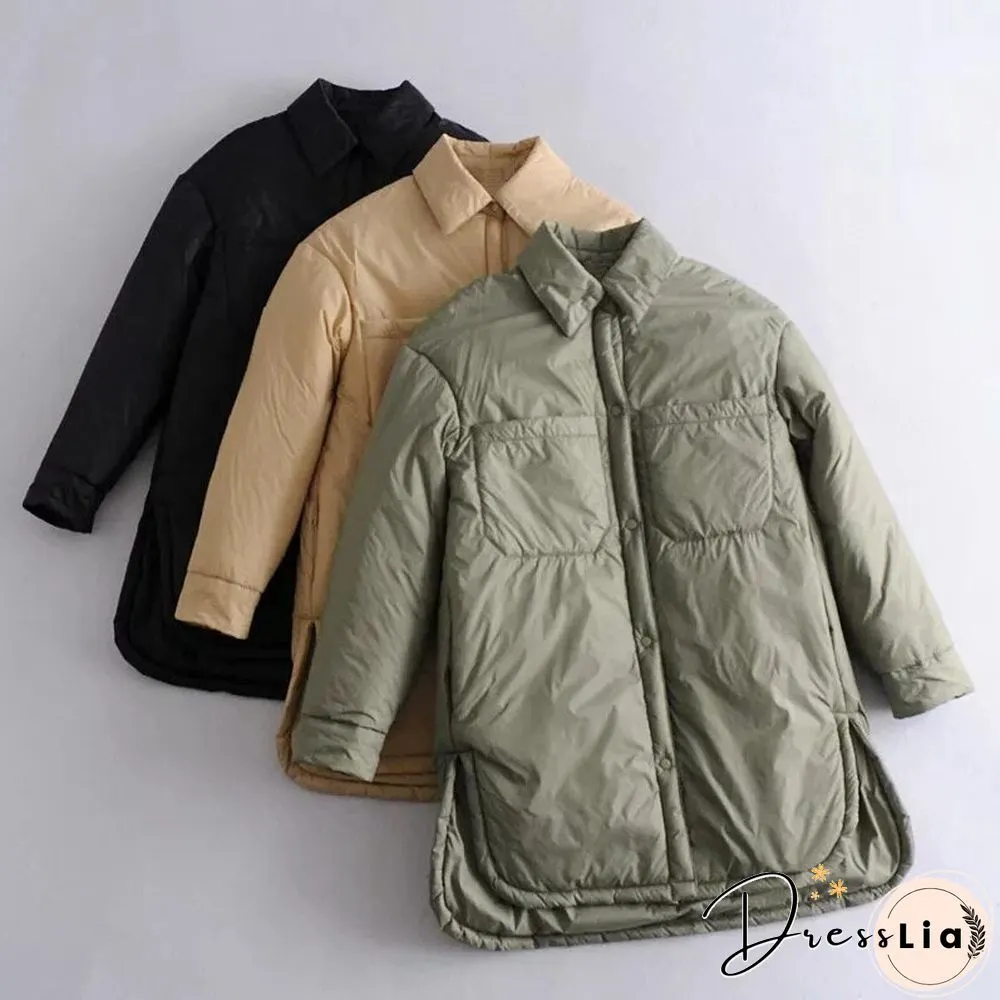 Vintage Loose Shirt Jacket Women Winter Coat Casual Button Baseball Bomber Korean Coats