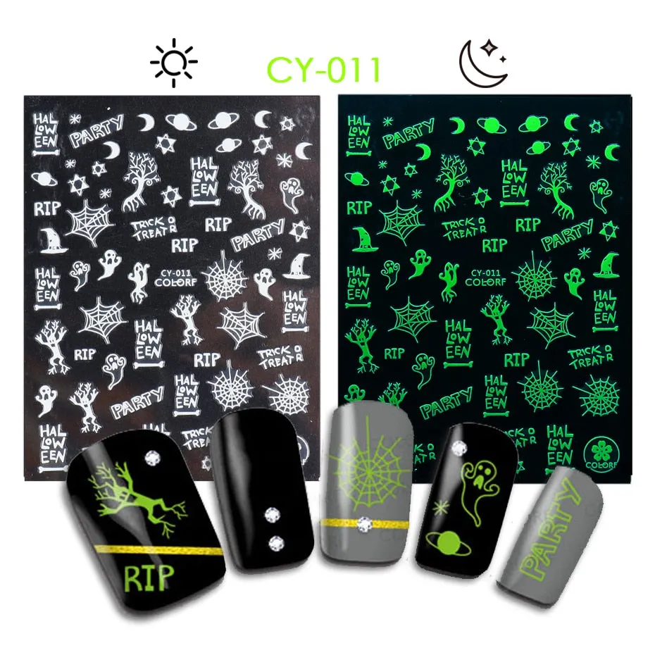 Merry Christmas Luminous SnowFlake Nail Stickers Fluorescent Xmas Winter Sliders for Nails Charms Glow in Dark Manicure Decals-Nail Inspo