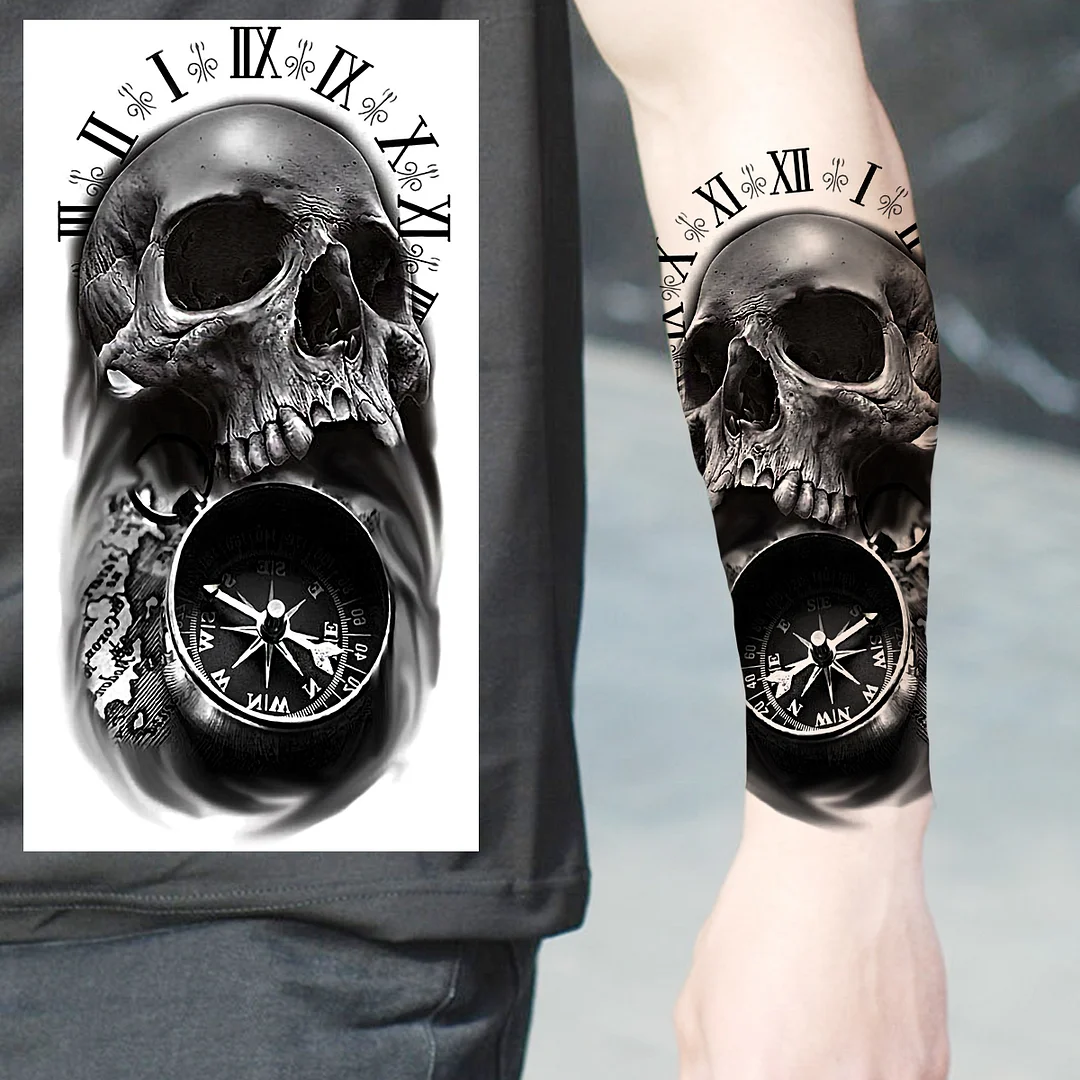 Sdrawing Praying Cross Temporary Tattoos For Men Adults Realistic Wolf Tiger Compass Skull Fake Tattoo Sticker Forearm Tatoos Arm