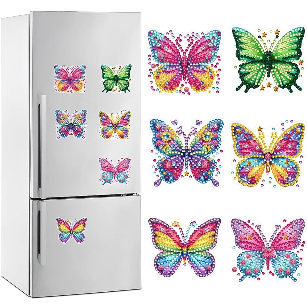 6 Pcs Butterfly Diamond Painting Magnets Refrigerator for Kid Beginner